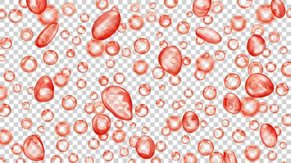 Doorschijnend Waterdruppels Bellen Van Verschillende Vormen Rode Kleuren Transparante Achtergrond — Stockvector