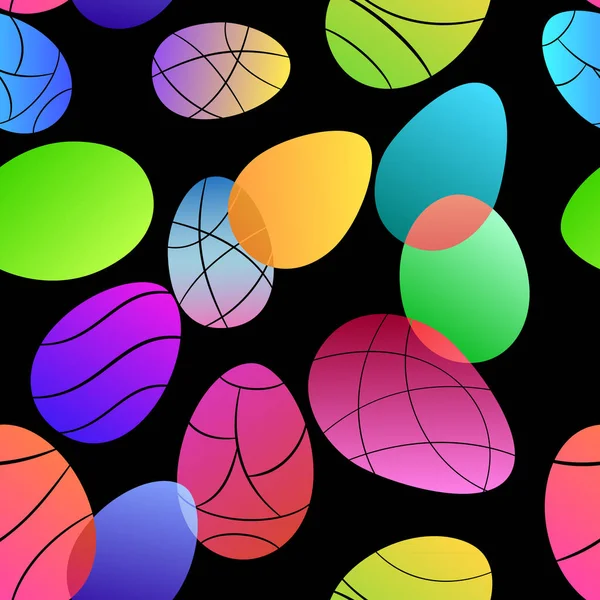 Naadloze Veelkleurige Patroon Van Gekleurde Pasen Eieren Zwarte Achtergrond — Stockvector
