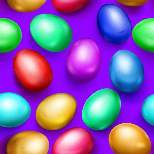 Modello Senza Cuciture Realistiche Uova Pasqua Colorate Con Ombre Sfondo — Vettoriale Stock