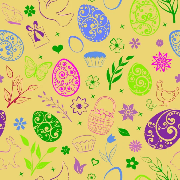 Seamless pattern of Easter symbols — Stock Vector