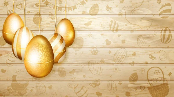 Hanging golden Easter eggs — Stock Vector