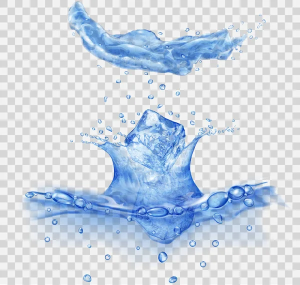 Salpicadura de agua de la caída de cubitos de hielo — Vector de stock