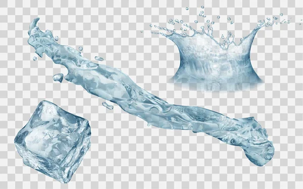 Корона воды, брызги и кубики льда — стоковый вектор