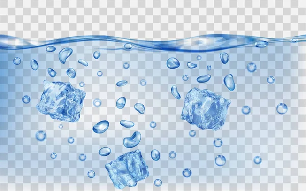 Кубики льда под поверхностью воды — стоковый вектор