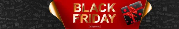 Black Friday sale banner with curled paper corners — Stockvector