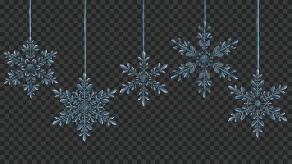 Grandes copos de nieve colgantes de Navidad transparente — Vector de stock