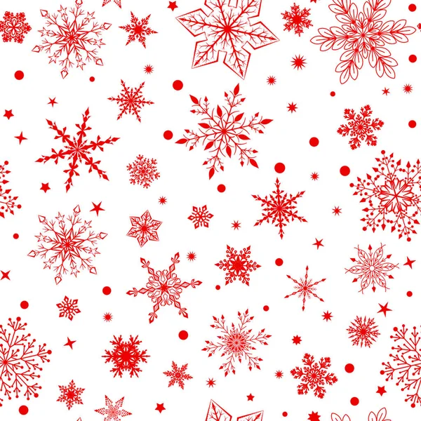 Рождественский Узор Тюленей Различными Сложными Большими Маленькими Снежинками Красный Белом — стоковый вектор