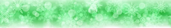 Bannière Noël Flocons Neige Flous Sur Fond Vert — Image vectorielle