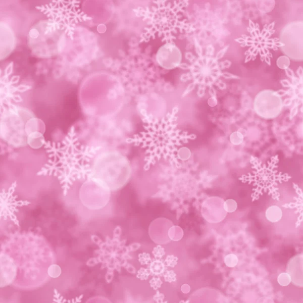 Рождественский Бесшовный Рисунок Размытых Снежинки Розовом Фоне — стоковый вектор