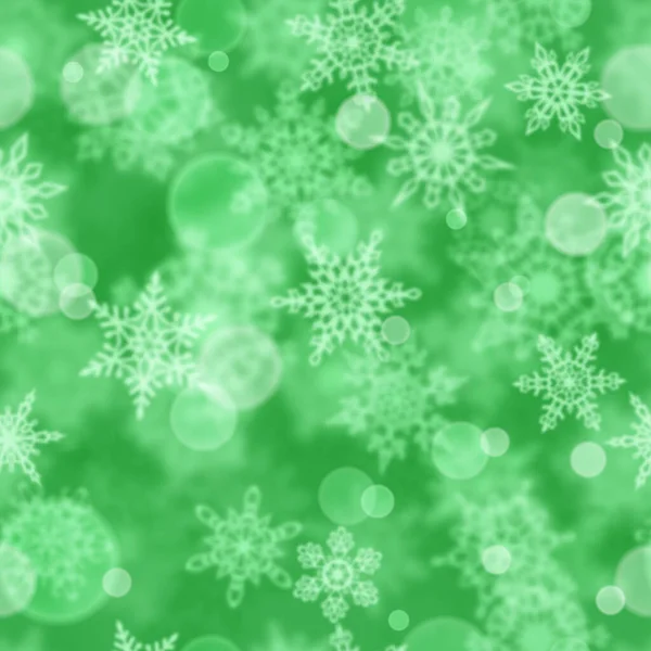 Рождественский Бесшовный Рисунок Размытых Снежинки Зеленом Фоне — стоковый вектор