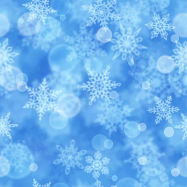 Рождественский Бесшовный Рисунок Размытых Снежинки Светло Голубом Фоне — стоковый вектор