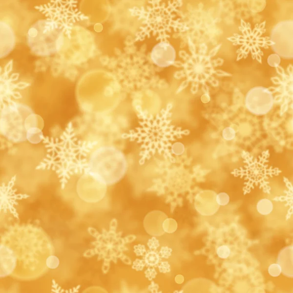 Рождественский Бесшовный Рисунок Размытых Снежинки Желтом Фоне — стоковый вектор