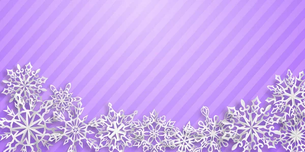 Рождественский Фон Бумажными Снежинками Мягкими Тенями Светло Фиолетовом Полосатом Фоне — стоковый вектор