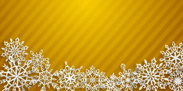 Рождественский Фон Бумажными Снежинками Мягкими Тенями Желтом Полосатом Фоне — стоковый вектор