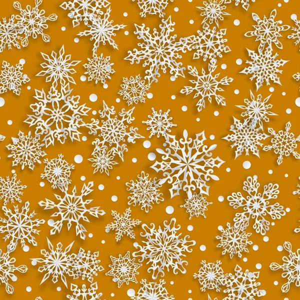 Modèle Sans Couture Noël Flocons Neige Papier Avec Des Ombres — Image vectorielle