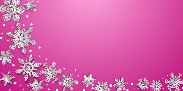 Рождественский Фон Объемной Бумагой Снежинки Мягкими Тенями Розовом Фоне — стоковый вектор