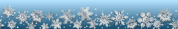 Świąteczny Sztandar Papierowymi Płatkami Śniegu Miękkimi Cieniami Jasnoniebieskim Tle Poziomym — Wektor stockowy