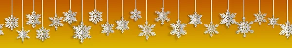 Kerstmis Naadloze Banner Met Volume Papier Sneeuwvlokken Met Zachte Schaduwen — Stockvector