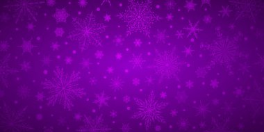 Mor renkli çeşitli büyük ve küçük kar tanelerinin Noel arkaplanı