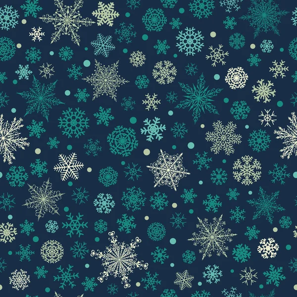 Рождественский Бесшовный Узор Различных Сложных Больших Маленьких Снежинок Белый Синем — стоковый вектор