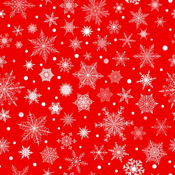 Christmas Seamless Pattern Various Complex Big Small Snowflakes White Red — Stock Vector