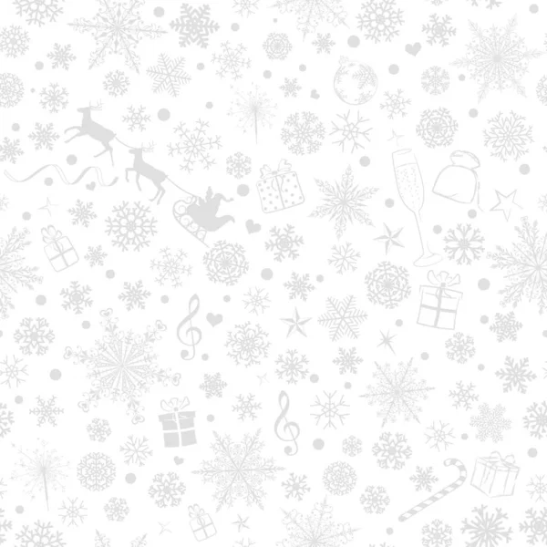 Christmas Seamless Pattern Various Snowflakes Holiday Symbols Gray White Background — Stock Vector