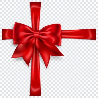 Şeffaf arkaplanda gölgesi olan yaylı kurdeleli güzel kırmızı bir fiyonk. Sadece vektör biçiminde şeffaflık