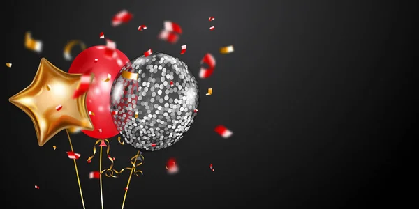 Altın Kırmızı Gümüş Hava Balonları Parlak Yılan Parçalarıyla Şenlikli Bir — Stok Vektör