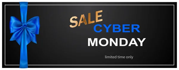 Cyber Monday Banner Venda Com Arco Blie Fitas Fundo Preto — Vetor de Stock