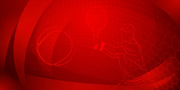 Fond Sur Thème Tennis Dans Des Tons Rouges Avec Des — Image vectorielle