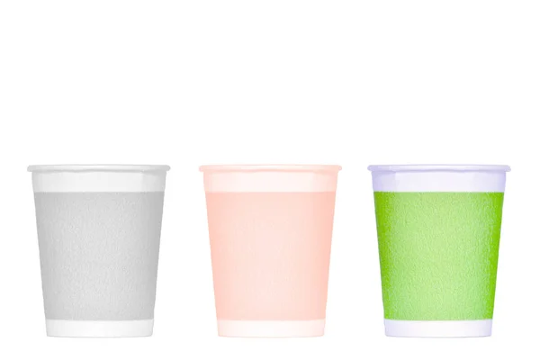 Taza Papel Blanco Vacía Rayas Verdes Aisladas Blanco — Foto de Stock