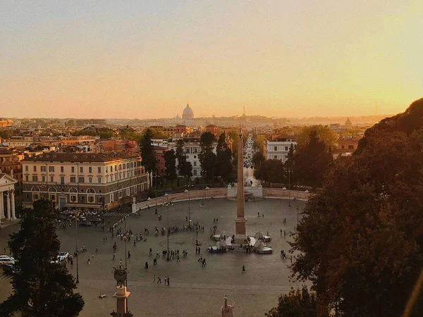 Grande Place Urbaine Piazza Del Popolo Soirée Rome Italie — Photo
