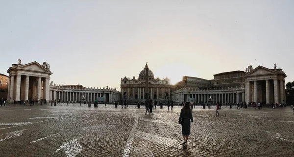 Panoramic View Saint Peter Basilica Sunrise Vatican — Stock Photo, Image