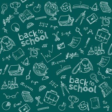 Welcome back to school seamless pattern with hand drawn doodle elements.  Vector illustration.  clipart