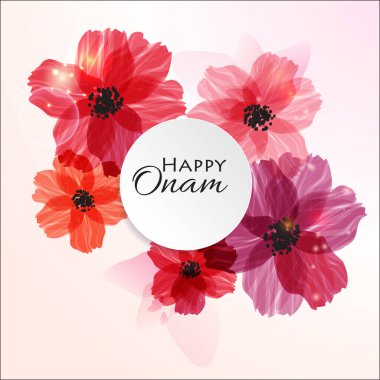 Mutlu Onam! Güney Hindistan Festivali Onam için çiçek tebrikleri. Vektör illüstrasyonu