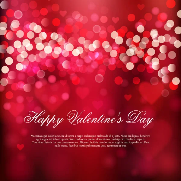 ハッピーバレンタインの日カード 光沢のある心と光のベクトルの背景 — ストックベクタ