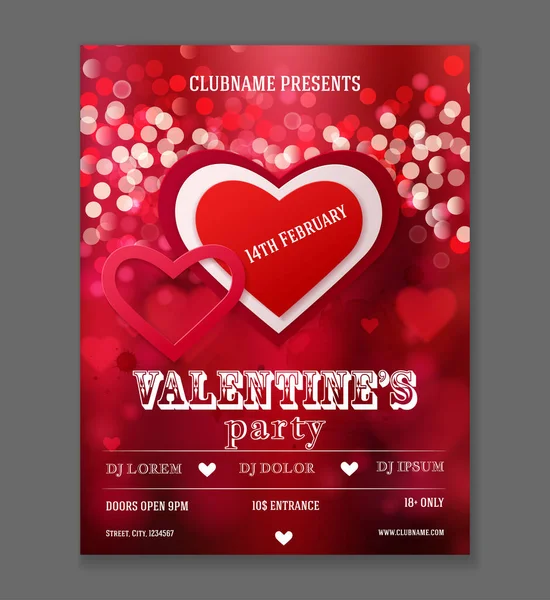 Valentines Day Party Flyer Design Modèle Vectoriel Invitation Flyer Affiche — Image vectorielle