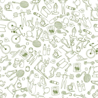 Fitness el çizimi desen. Kusursuz vektör arkaplanı