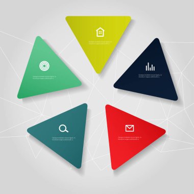 Vektör Diyagramı. Bilgi, grafik, sunum ve grafik için şablon. Beş seçeneğe, parçaya, adımlara veya süreçlere sahip iş kavramı.