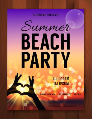Yaz Sahil Partisi. Gün batımı. Broşür, Poster şablonu - Vektör Tasarımı