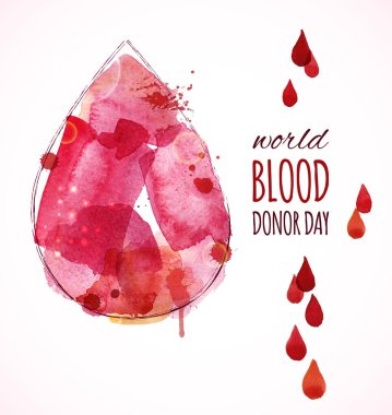 Kan bağışı günü konsepti ve suluboya kan damlası. Vektör illüstrasyonu