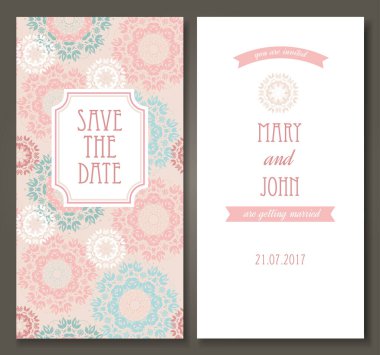 Vintage vektör şablonları. Tarihi Kaydet, bebek partisi, anneler günü, sevgililer günü, doğum günü kartları, davetiyeler için kullanılabilir. Kusursuz desen maskelenmiş ve isimlendirilmiş