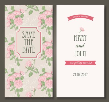 Klasik gül vektör şablonları. Tarihi Kaydet, bebek partisi, anneler günü, sevgililer günü, doğum günü kartları, davetiyeler için kullanılabilir. Vektör çizimi. Kırpma maskesi altında pürüzsüz desen - adlandırılır