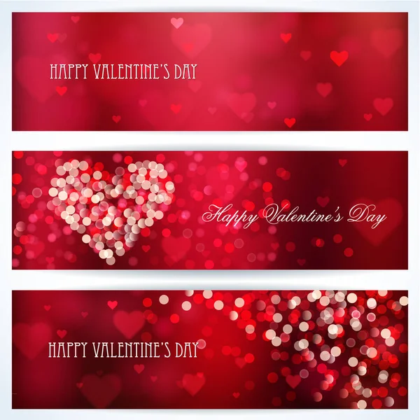 Happy Valentine Day Banners Shiny Hearts Light Vector Background — Stock Vector