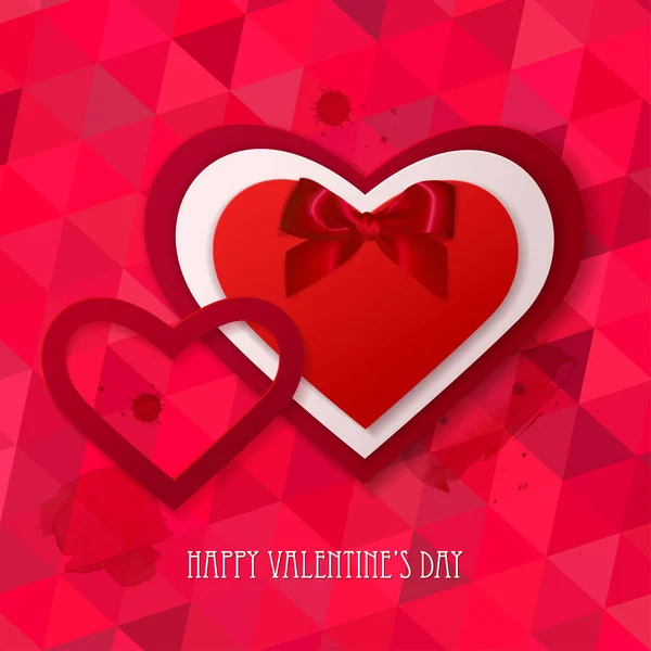 Červený Papír Srdce Samolepka Lukem Trojúhelníku Pozadí Valentýnský Pozdrav Vektorová — Stockový vektor