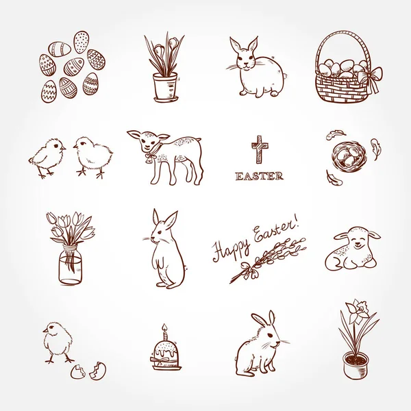 Happy Easter Sketch Collection Hand Drawn Doodle Easter Symbols Vector — Stock Vector