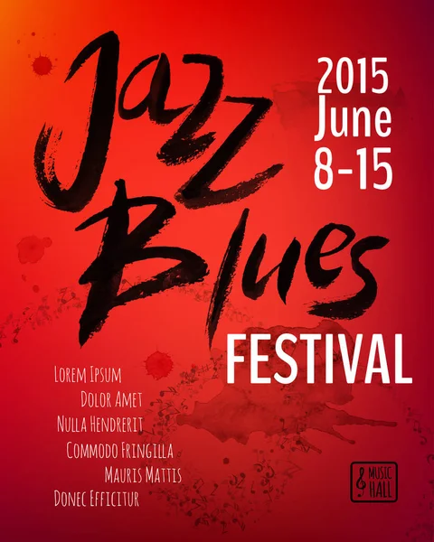 Jazz Blues Festival Musique Poster Modèle Fond Brochure Affiche Typographique — Image vectorielle