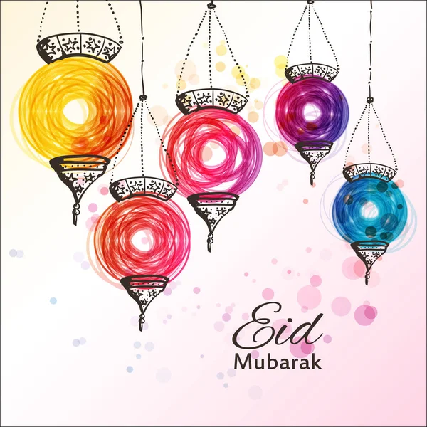 Aïd Moubarak Fond Eid Moubarak Salutation Traditionnelle Musulmane Lampes Arabes — Image vectorielle