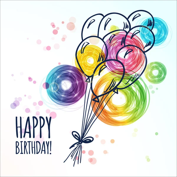 Happy Birthday Card Mit Handgezeichneten Luftballons Vektor Illustratio — Stockvektor