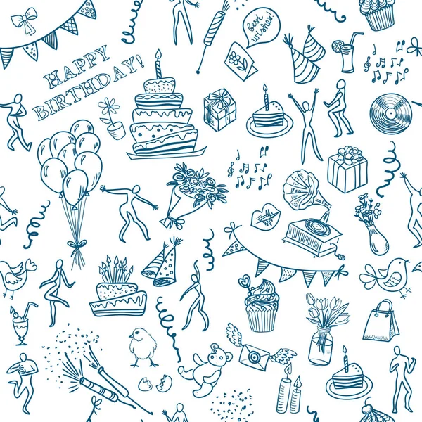 Feliz Cumpleaños Patrón Sin Costuras Con Garabatos Dibuja Símbolos Fiesta — Archivo Imágenes Vectoriales